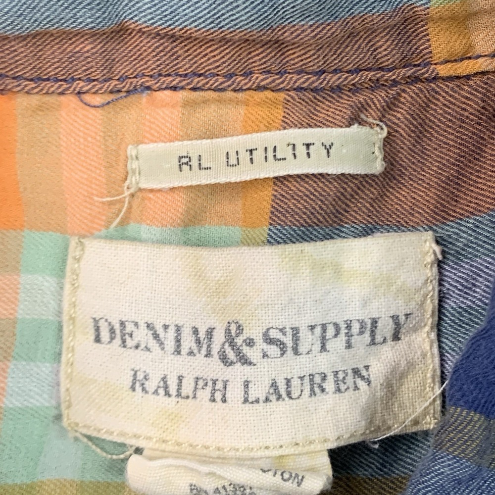 Denim Supply Ralph Lauren RL Utility Women's Large Orange Blue Green Plaid Shirt - Picture 3 of 8